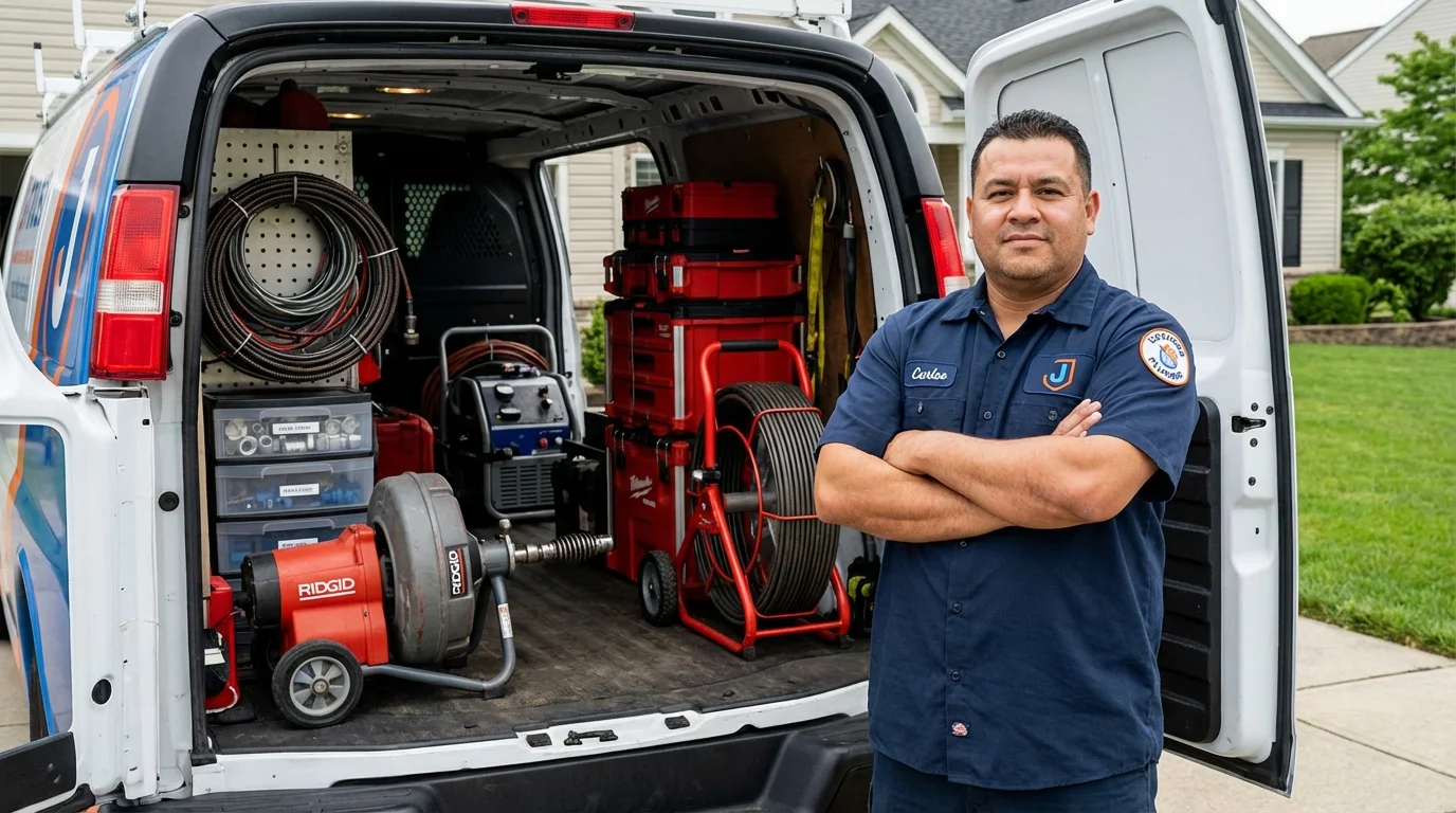 Professional drain cleaning equipment and Johns Plumbing LLC plumber in East Alton