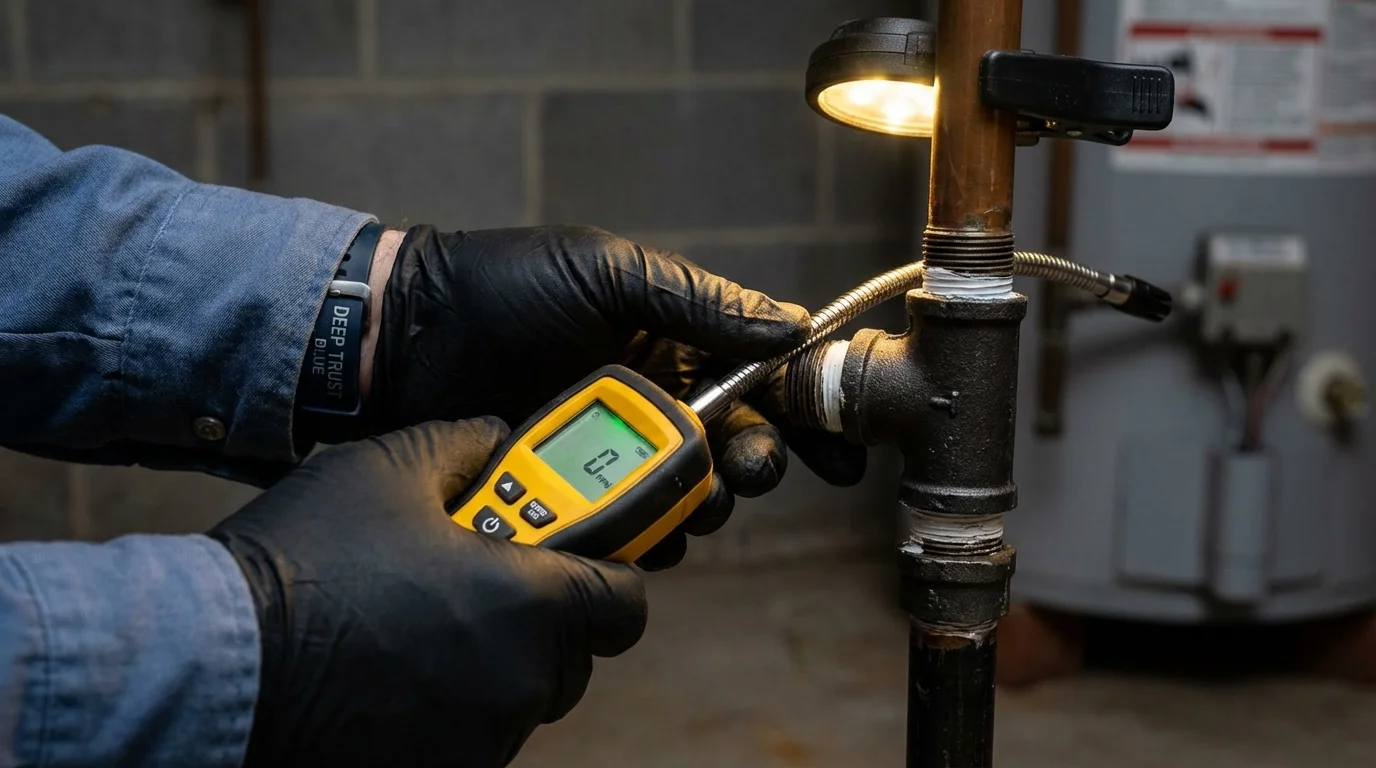 Gas leak detection with electronic sniffer by Johns Plumbing LLC in East Alton
