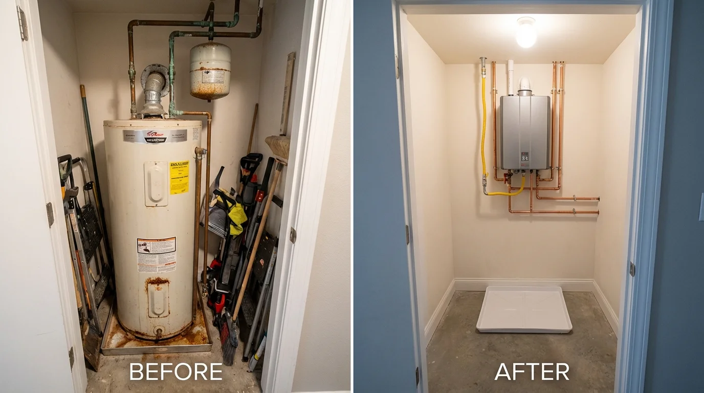 Tank water heater versus wall-mounted tankless unit comparison for East Alton, IL homeowners